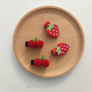 新年款草莓樱桃手工制作婴幼儿全包布发夹宝宝汗毛发卡夹子头饰