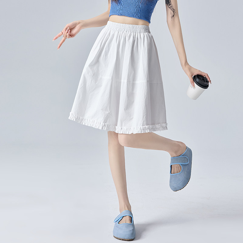 实拍~木耳边拼接花苞半身裙女2026夏季新款高腰显瘦休闲A字中裙潮