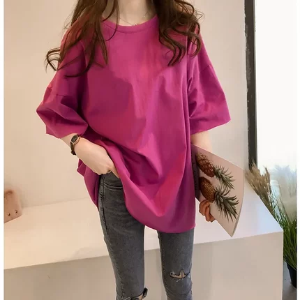 纯色t恤女短袖韩版宽松大码显瘦胖mm中长款半袖大版上衣服夏