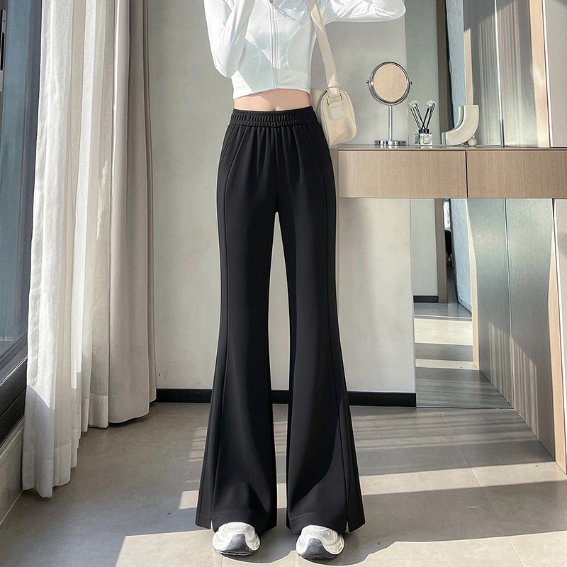 黑色微喇叭裤女2026年秋冬款弹力大码显瘦通勤垂感直筒开叉小黑裤