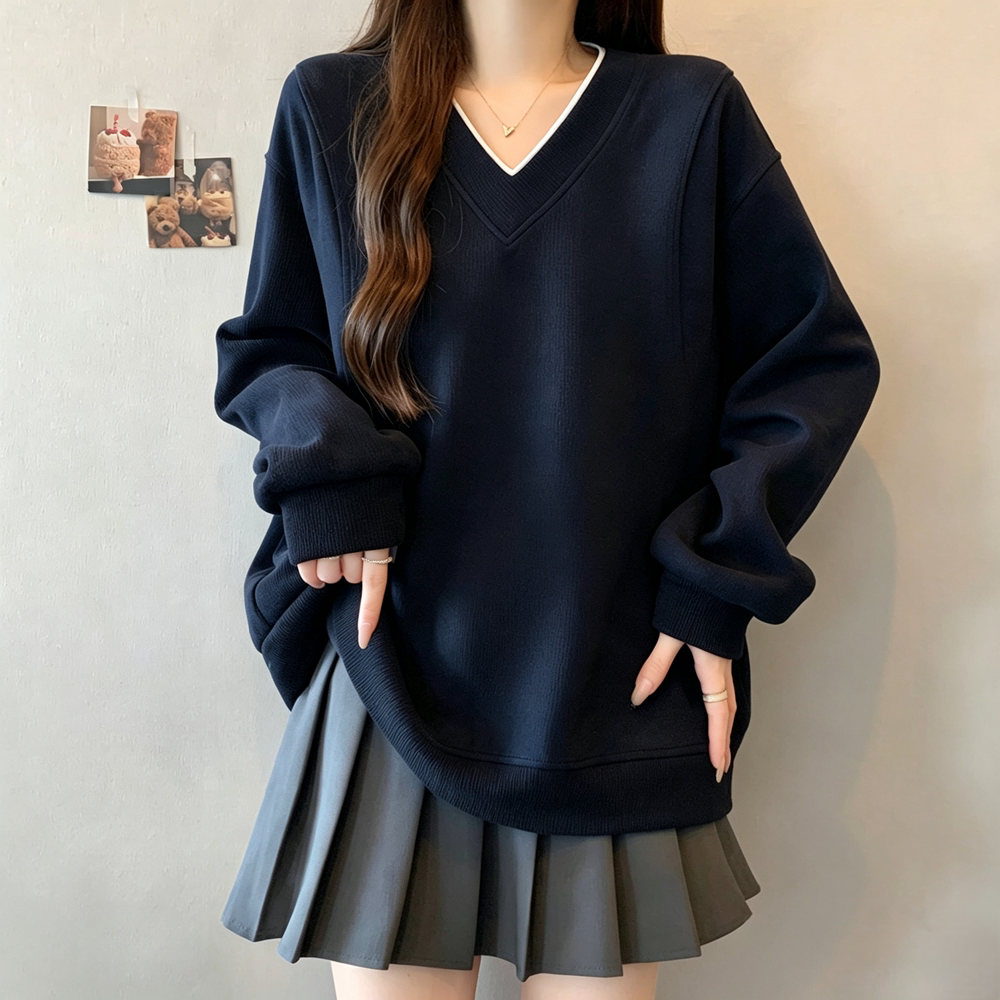 实拍2026秋季新款大码女装宽松显瘦气质百搭上衣胖妹妹卫衣女