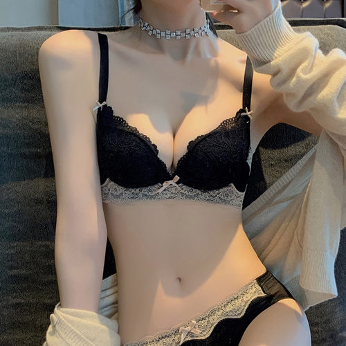 夏季内衣女小胸聚拢调整型收副乳上托无钢圈性感蕾丝舒适文胸套装