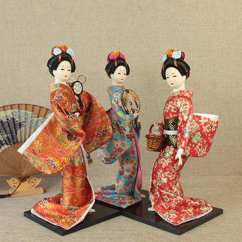 日本艺妓人偶摆件和服绢人和风