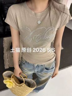 百搭圆领烫钻字母短袖 时尚 T恤女 新款 2026十三行夏季