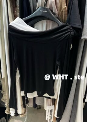 2026十三行WHT春季季新款时尚百搭一字领拼接假两件长袖T恤女