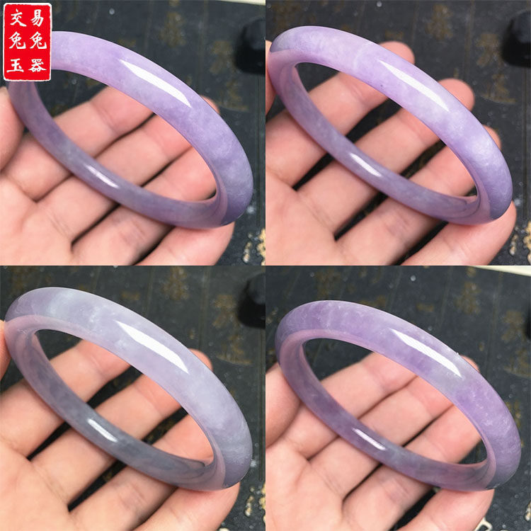 缅甸冰紫翡翠圆条手镯 紫罗兰色手镯 紫色玉手环