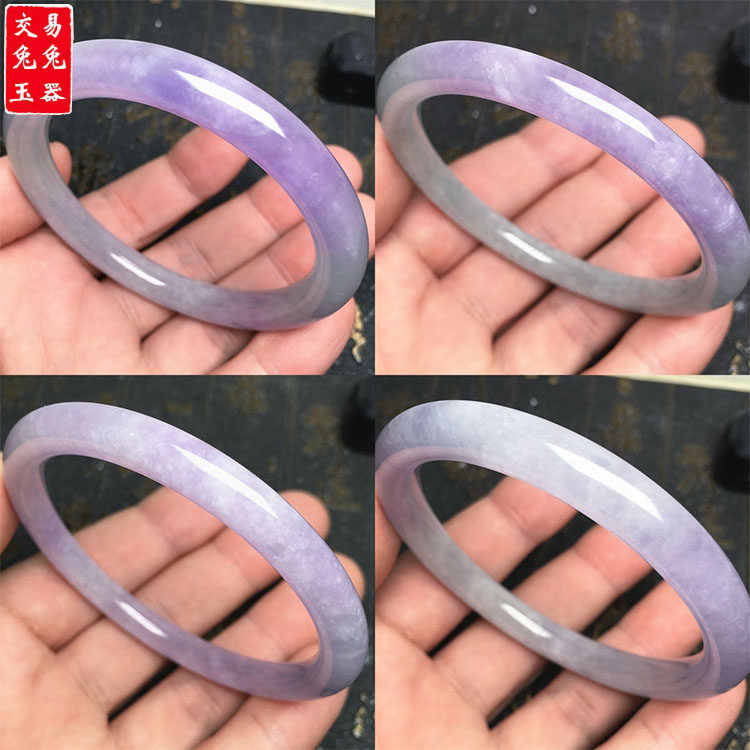 缅甸冰紫罗兰翡翠圆条手镯 紫色飘花玉镯  冰紫玉手环