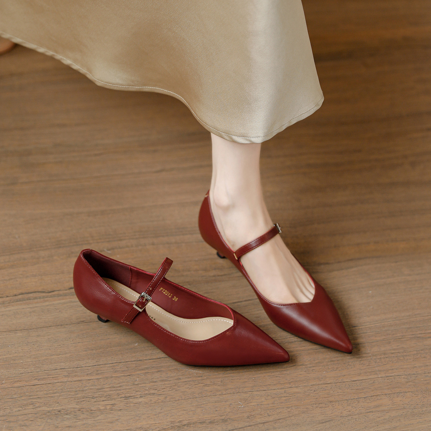 羊皮版~酒红色一字带小跟细跟3cm高跟鞋女百搭2026春款单鞋不累脚,女鞋,浅口单鞋,淘宝优惠券,粉丝福利购,淘宝优惠卷