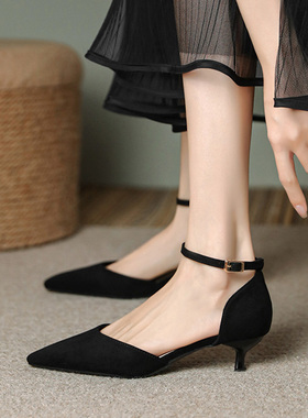 一字带细跟高跟包头凉鞋女3cm小跟5厘米2025春夏新款配裙子单鞋