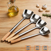 不锈钢锅铲大号锅铲农家锅铲木柄锅铲家用大铁锅炒菜铲子厨师专用