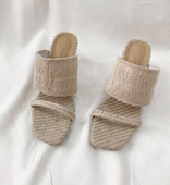 新款 麻绳ins简约韩国 粗跟高跟鞋 女鞋 一字露趾复古草编亚麻凉拖鞋