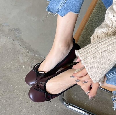 法式复古蝴蝶结平底玛丽珍单鞋