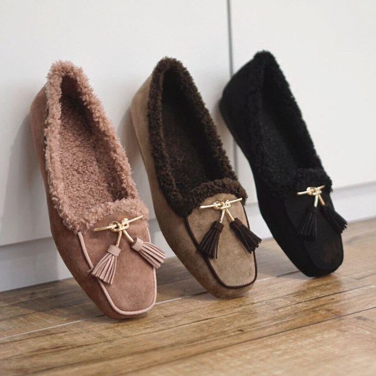 韩国东大门衣玲女鞋欧美时尚绒面套脚流苏金属装饰平底棉鞋厚单鞋,女鞋,棉鞋,淘宝优惠券,粉丝福利购,淘宝优惠卷