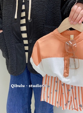 阿娜熙Annecy｜桔条纯棉短裤80-110夏季小童条纹韩版休闲五分裤