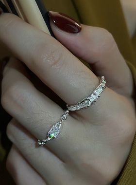 百搭日韩帅气小方钻链条戒指个性