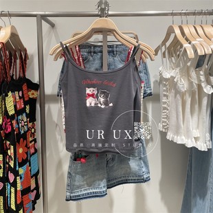 UX2025夏季 女装 新款 GM辣妹吊带上衣 时尚 趣味萌宠短款