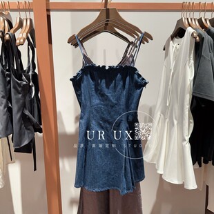 UR UX2025夏季时尚气质新款女装时尚修身显瘦吊带牛仔连衣裙