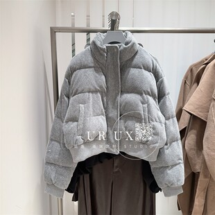 UR UX女装2025冬新款时尚休闲灯芯绒高立领短款面包服棉服外套