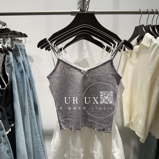 UR UX2025春季新款时尚女装芭蕾风拼接蕾丝碎花吊带BM辣妹背心