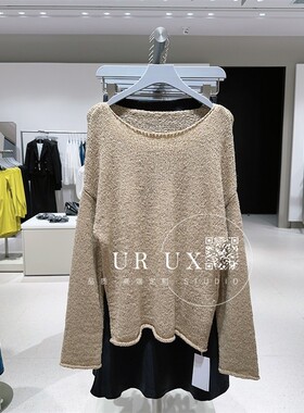 UR UX女装2024冬季新款时尚都市松弛感简约宽松卷边长袖针织衫ins