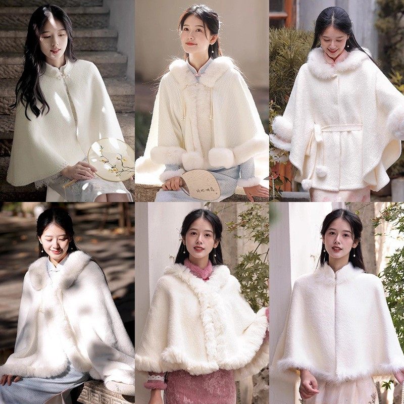 成人民国风旗袍外搭冬加厚女士开衫外套披风新中式敬酒服婚礼斗篷