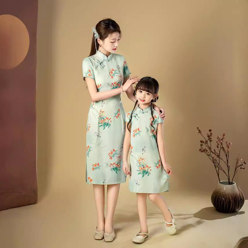 亲子装母女女童旗袍连衣裙新中式图片