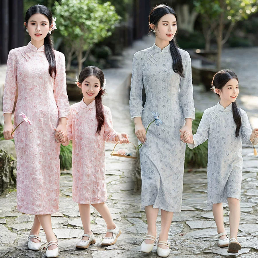 亲子旗袍母女装中式古筝礼服秋款女童苏州旗袍儿童唐装连衣裙优雅