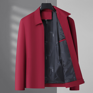 高档中年夹克男父亲爷爷公公中老年红色婚宴装礼服老年人外套衣服