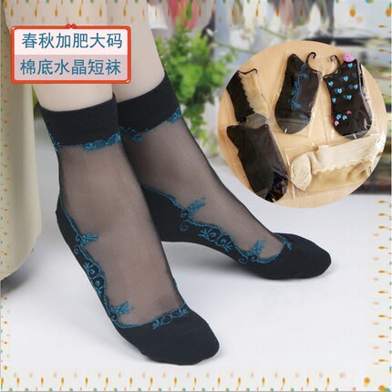 加肥大码水晶丝短袜2025春秋新款棉底防滑防勾丝胖妹妹丝袜6双装