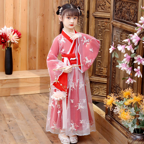 少儿中国舞演出服儿童汉服连衣裙