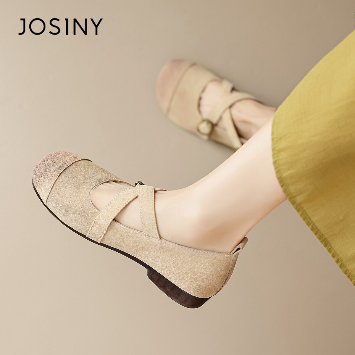 josiny/卓诗尼玛丽珍女鞋2024春季新款轻便舒适一字带软底博肯鞋