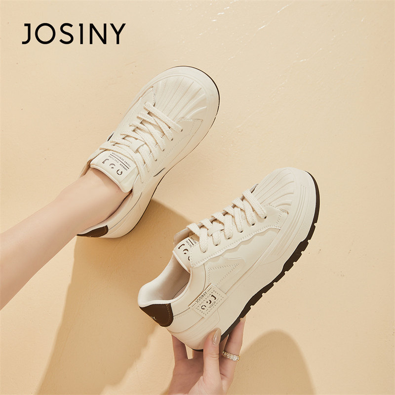 josiny/卓诗尼贝壳鞋板鞋女款2024新款春季厚底运动休闲鞋女鞋子