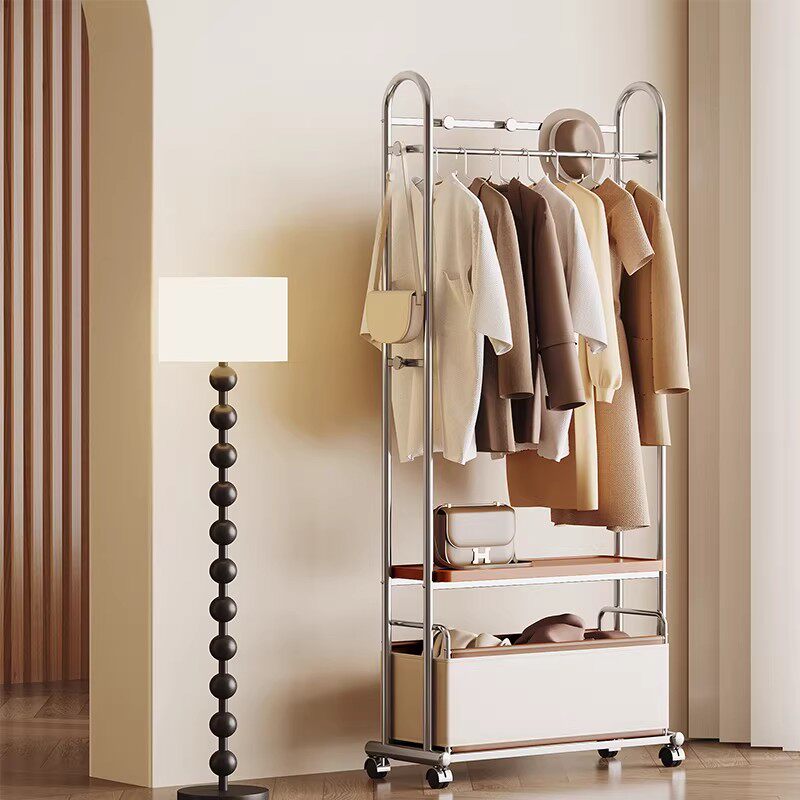 意式极简挂衣架落地卧室衣服置物架带抽屉入户轻奢高级可移动法式