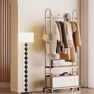 意式极简挂衣架落地卧室衣服置物架带抽屉入户轻奢高级可移动法式