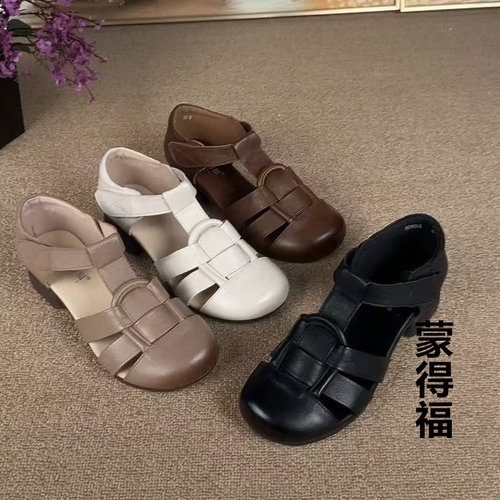 夏季休闲包头低跟软底罗马凉鞋女