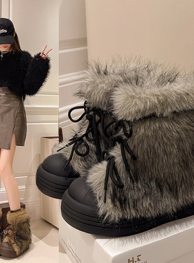 厚底毛毛雪地靴女2025新款冬季加厚毛茸茸靴子短靴保暖棉鞋毛绒靴