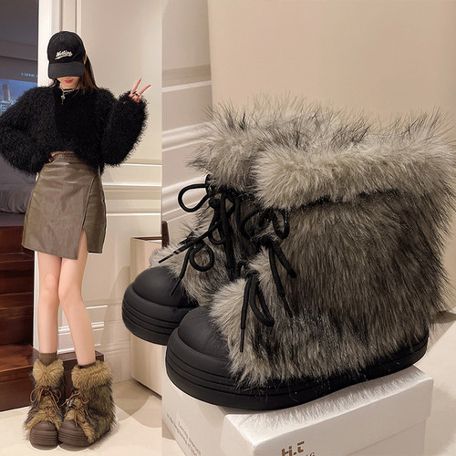 加绒加厚毛毛雪地靴女防滑保暖