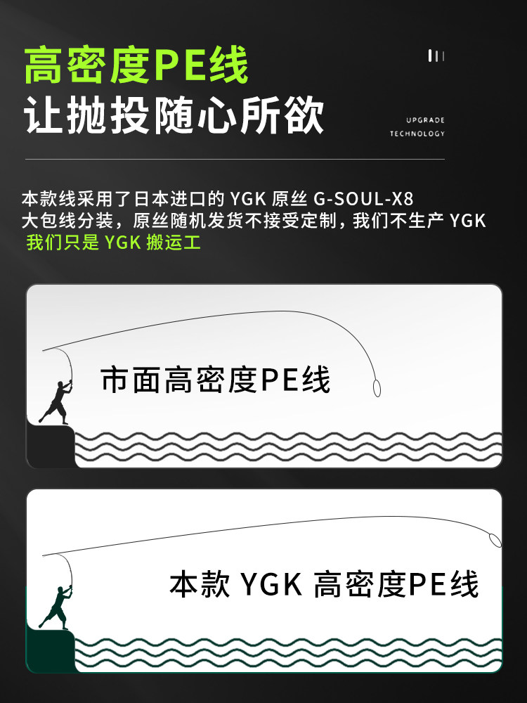 일본 수입 YGKPE 라인 하위 특수 PE 라인 매우 부드러운 내마모성 낚싯줄 메인 라인 미세 물체 장거리 주조 강한 말