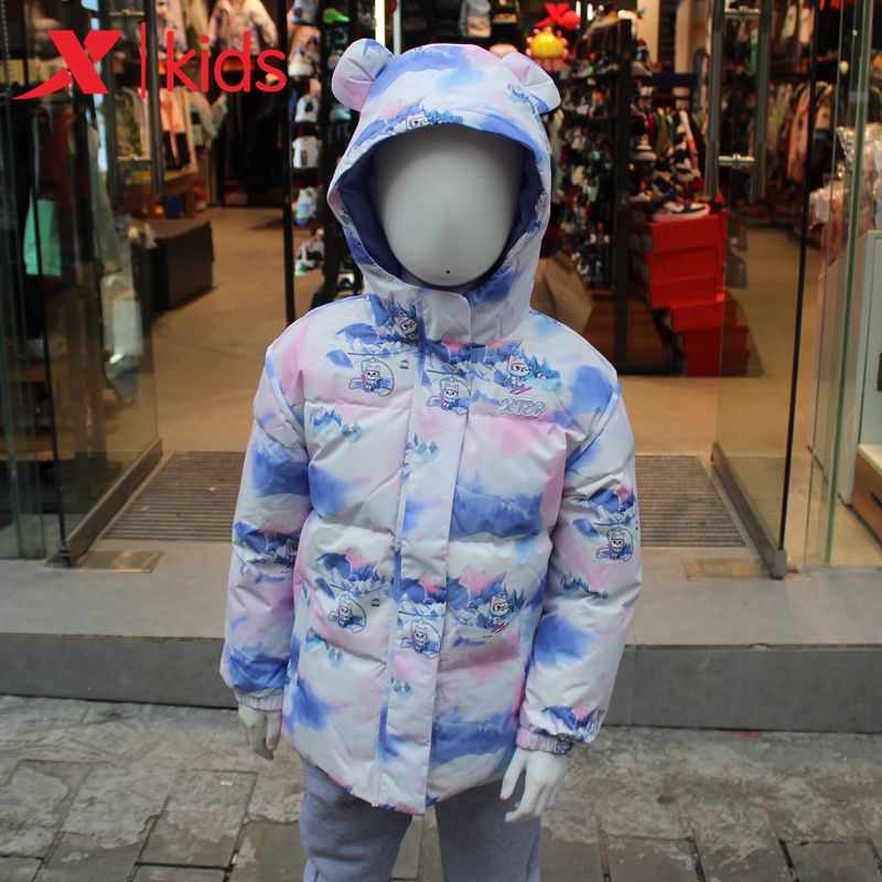 特步儿童2023冬季新款小童羽绒服女童兔子耳朵外套677424193484