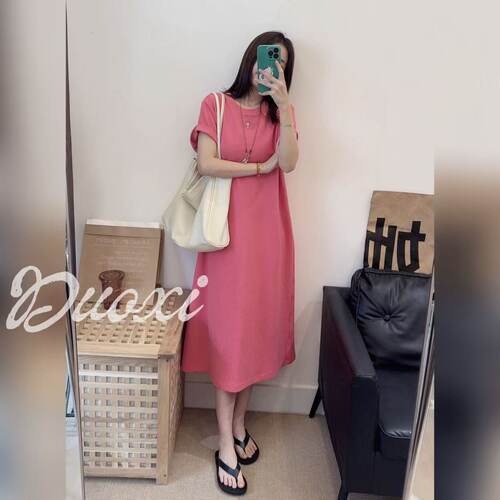 Duocxi+彩色T裙F142#夏季休闲慵懒气质百搭显瘦连衣裙