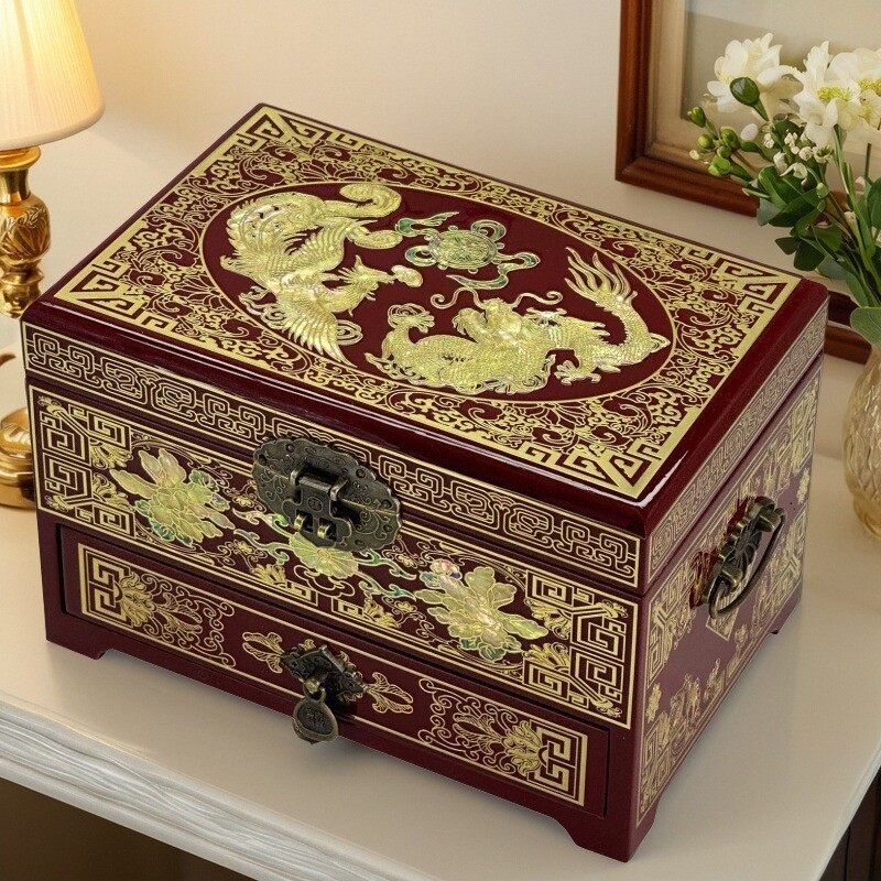 新娘结婚陪嫁提亲彩礼订婚礼金回礼平遥首饰盒复古风礼品包装定制