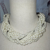 编织多层珍珠短项链女欧美夸张水钻链条麻花锁骨链百搭服装 配饰