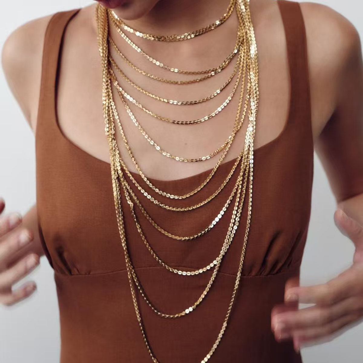 欧美夸张时尚个性多层叠戴金属锁骨项链女轻奢小众宴会礼服配饰品