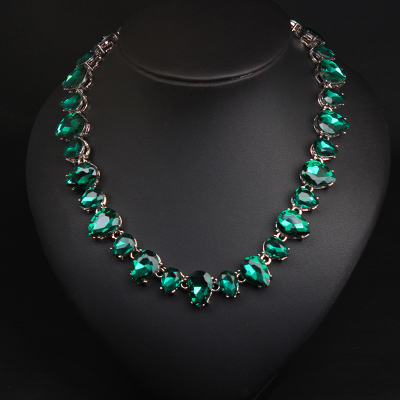 魅力绿水晶水滴型简约女走秀项链