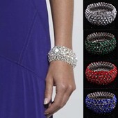 欧美时尚 夸张手镯水晶玻璃宝石多层宽手链舞台女编织弹力手串饰品