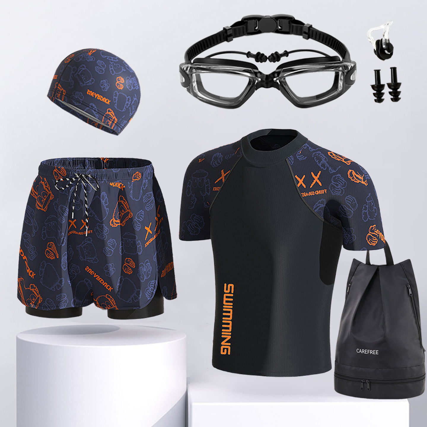 男式青少年泳衣专业防尴尬一套装