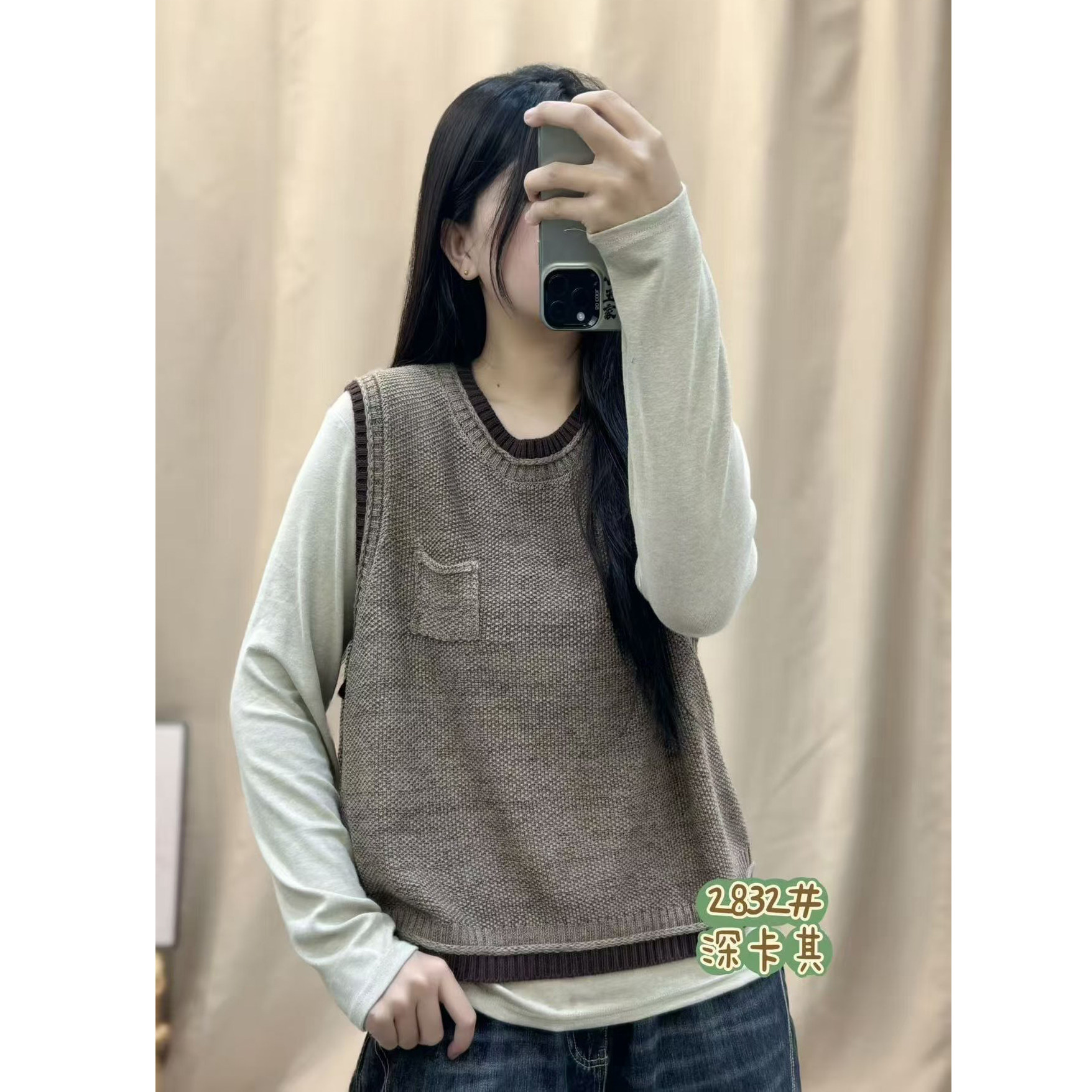 春季新款复古文艺圆领棉线马甲女宽松休闲无袖针织衫上衣毛衣坎肩