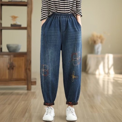 秋季新款牛仔裤女哈伦裤长裤