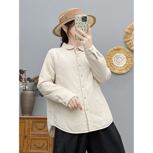 秋冬新款复古加厚夹棉上衣女休闲长袖衬衫宽松显瘦百搭棉衣外套女