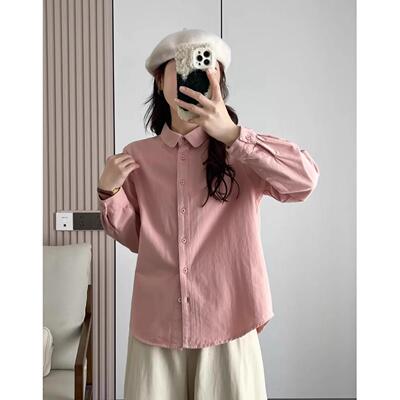 复古文艺宽松磨毛棉长袖衬衫女